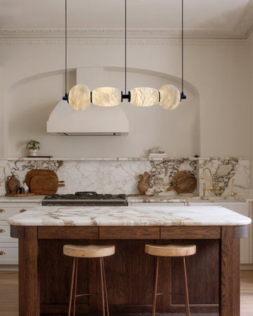Modern Linear White Alabaster Solid Ball Thread Synthetic Shade Hanging Light for Dining