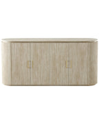 Luxury Beige Travertine Console Cabinet with Petal Edge & Double-Door Storage
