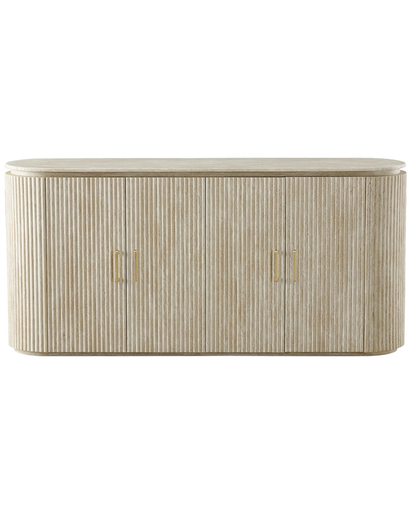 Luxury Beige Travertine Console Cabinet with Petal Edge & Double-Door Storage
