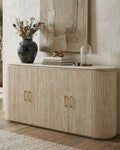 Luxury Beige Travertine Console Cabinet with Petal Edge & Double-Door Storage