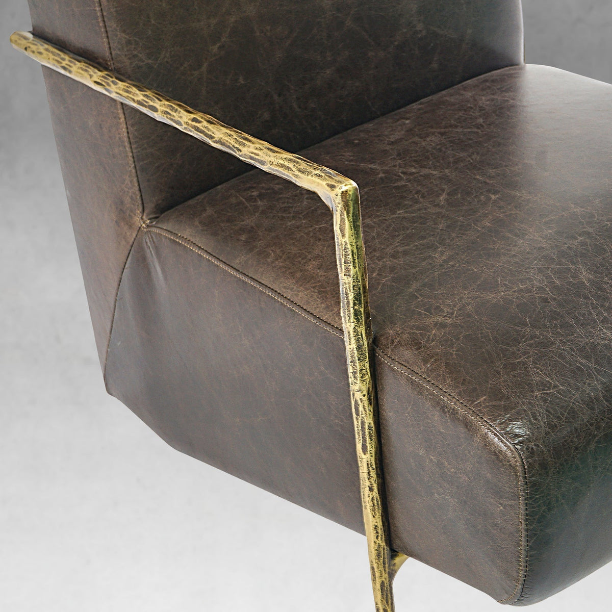 Hand-Forged Metal Genuine Brown Leather Accent Chair