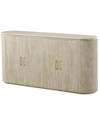 Luxury Beige Travertine Console Cabinet with Petal Edge & Double-Door Storage