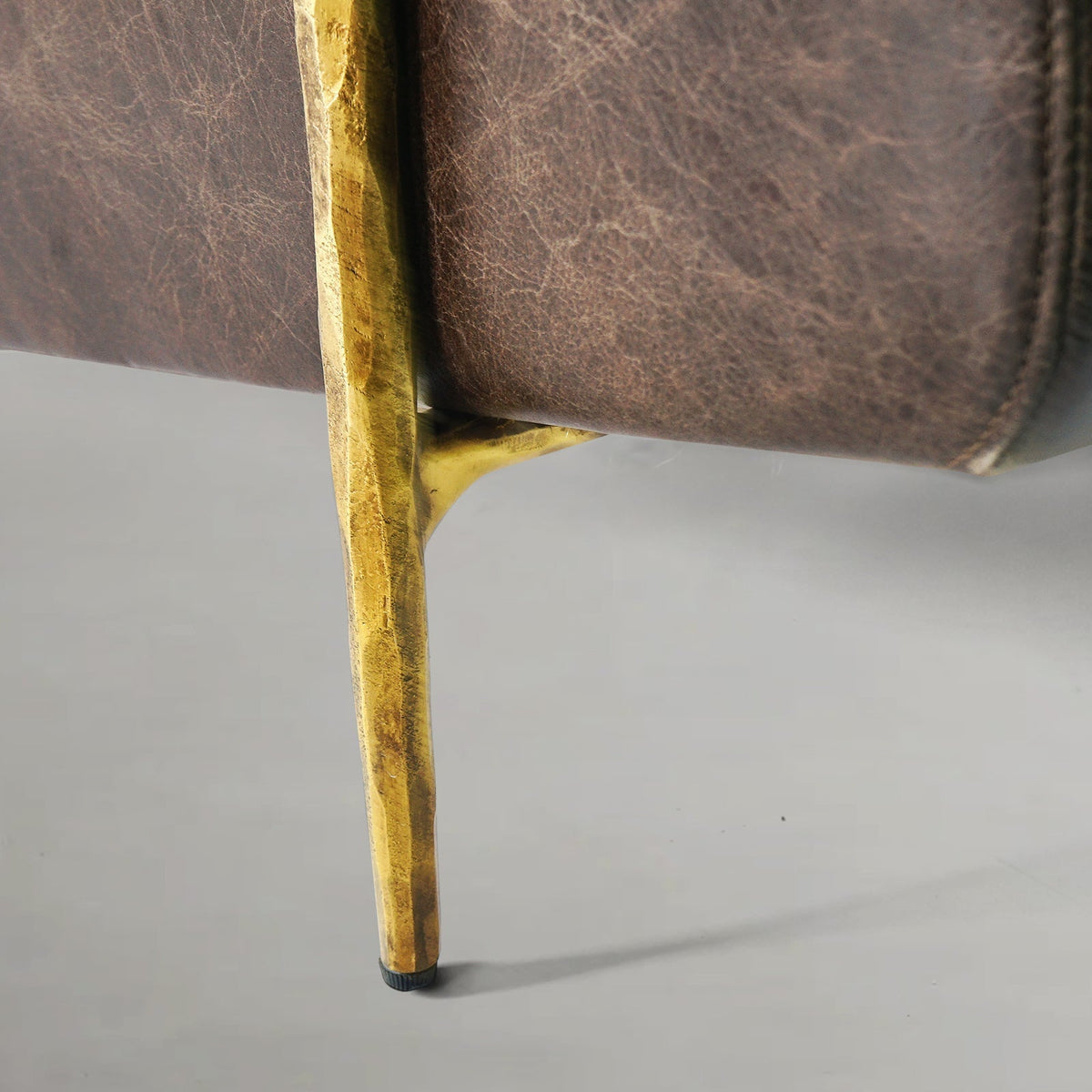 Hand-Forged Metal Genuine Brown Leather Accent Chair
