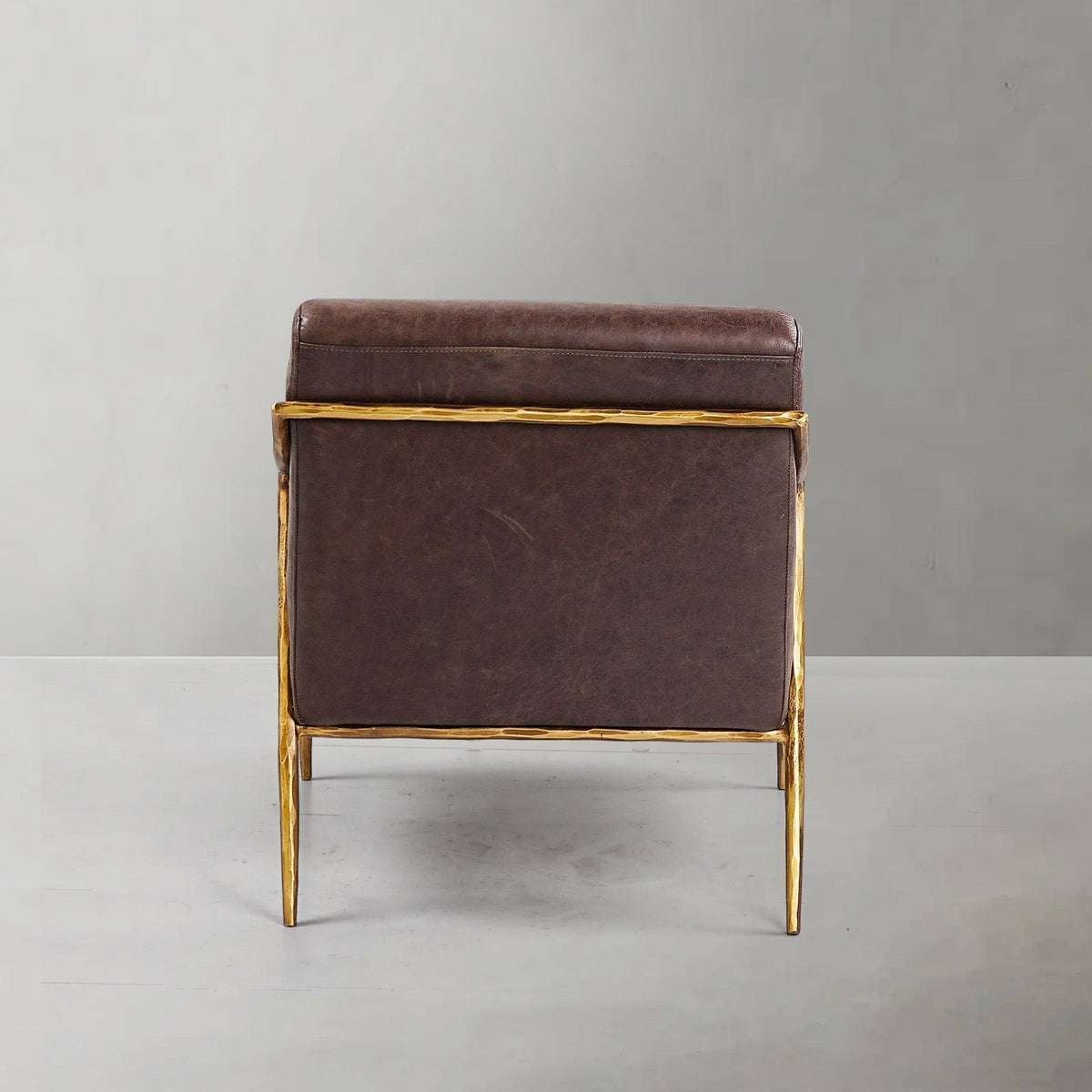 Hand-Forged Metal Brown Leather Accent Chair