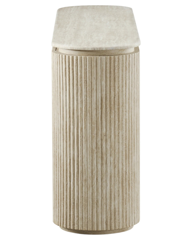 Luxury Beige Travertine Console Cabinet with Petal Edge & Double-Door Storage