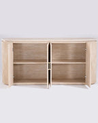 Luxury Beige Travertine Console Cabinet with Petal Edge & Double-Door Storage