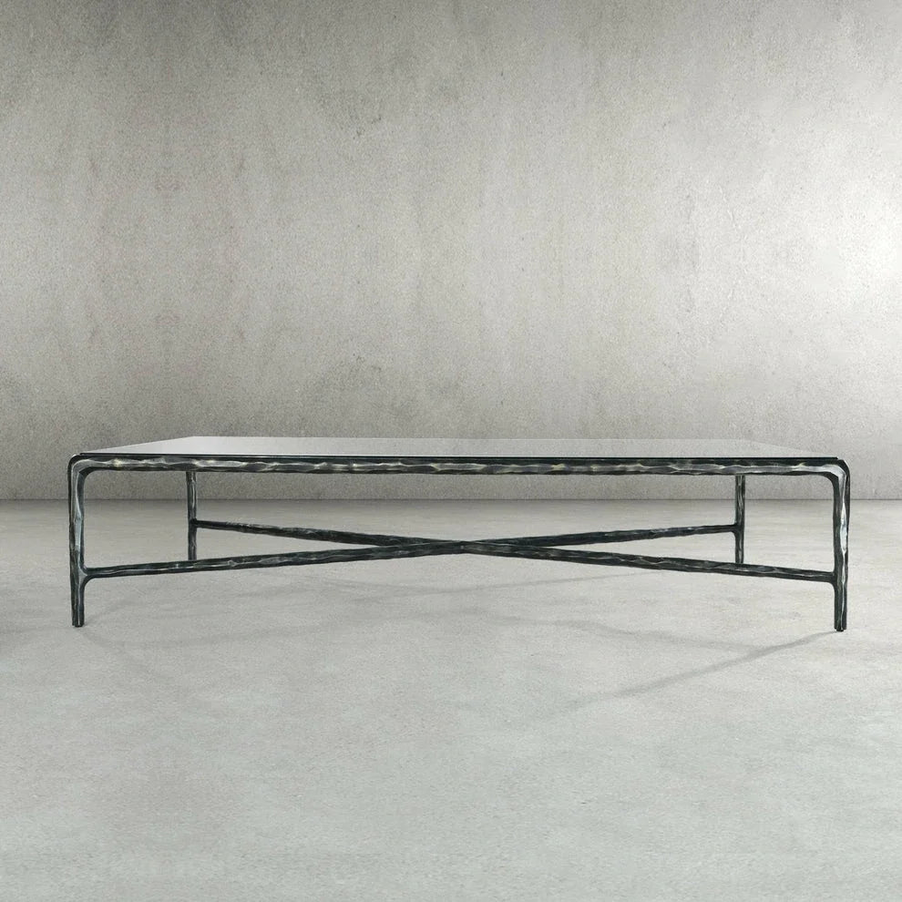 Hand-Forged Metal Rectangle Glass Coffee Table