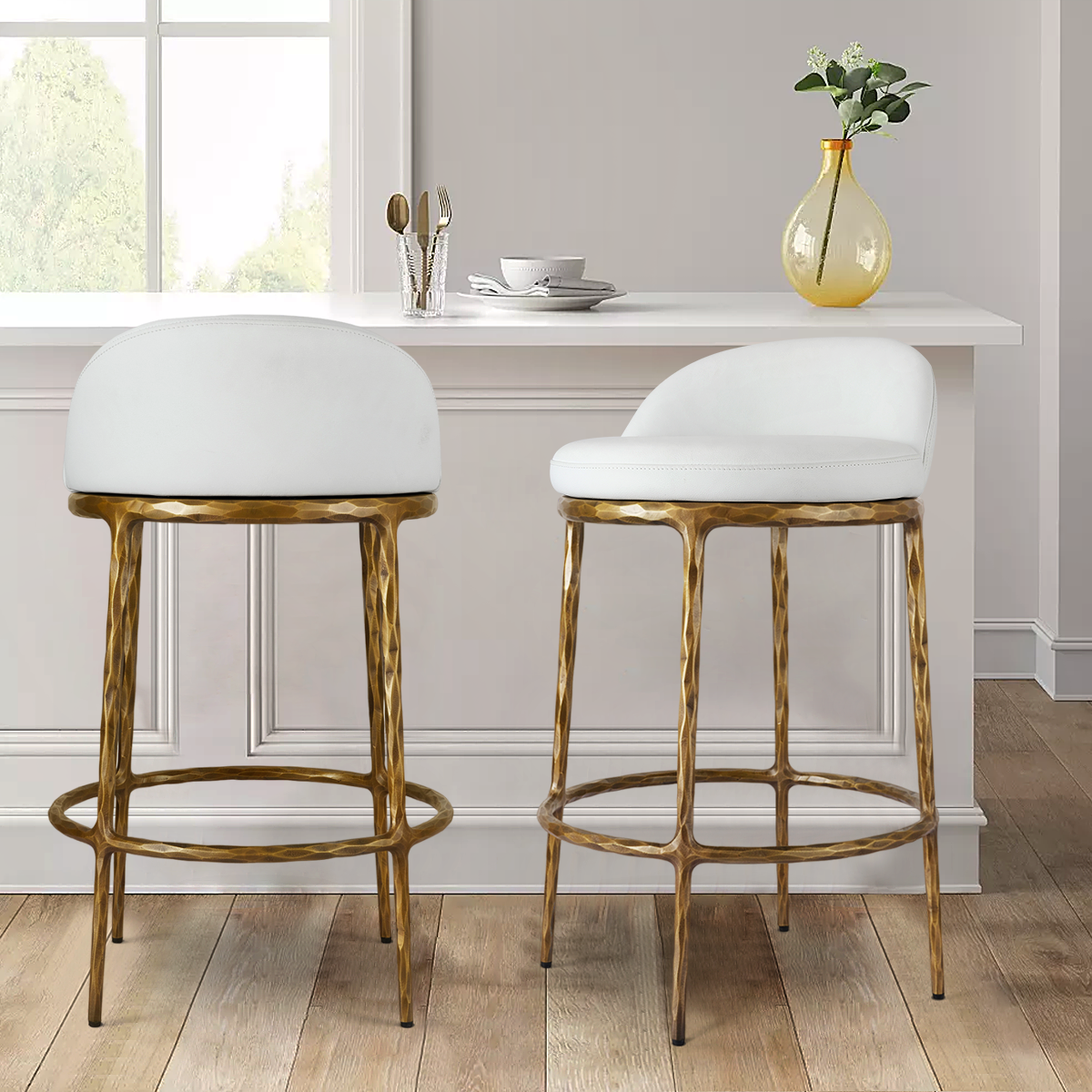 Hand-Forged Metal Bar Swivel Counter Stool