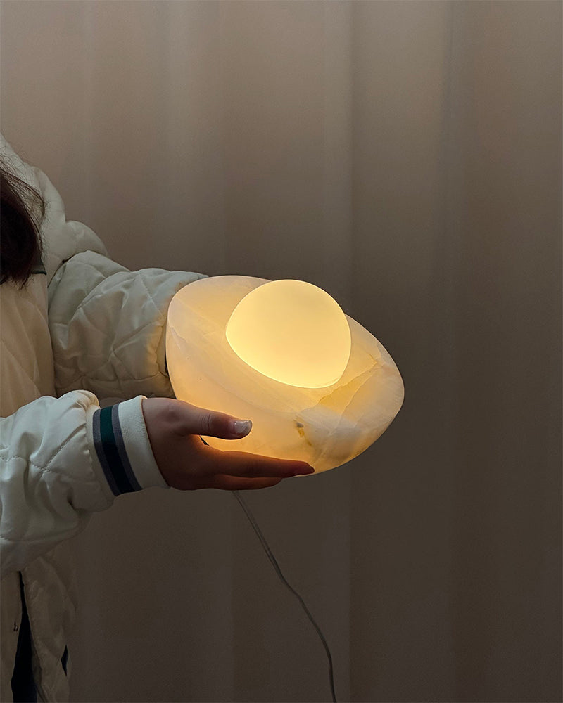 Slinkly Modern Nature Alabaster Dimming Round Bowl Table Lamp for bedroom