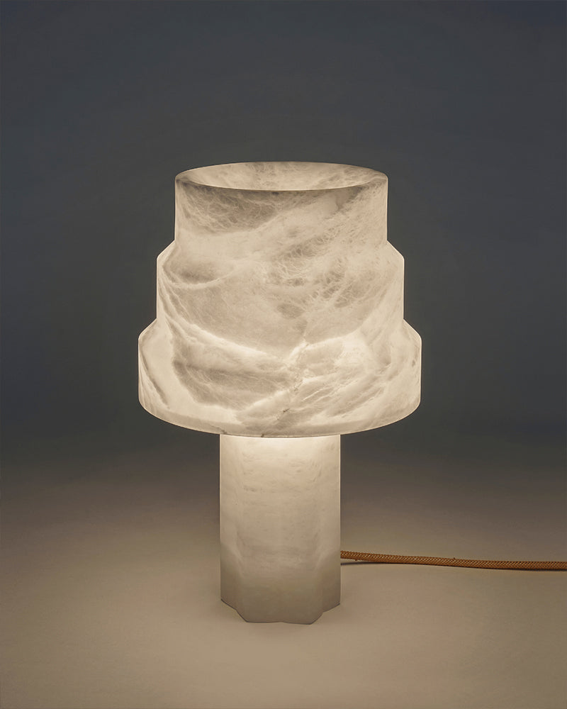 Nature Inspired Cylinder White Alabaster Short Table Lamp 8in for bedroom