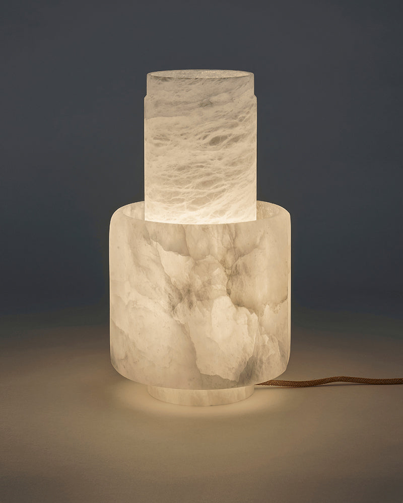 Nature Inspired Cylinder White Alabaster Short Table Lamp 8in for bedroom