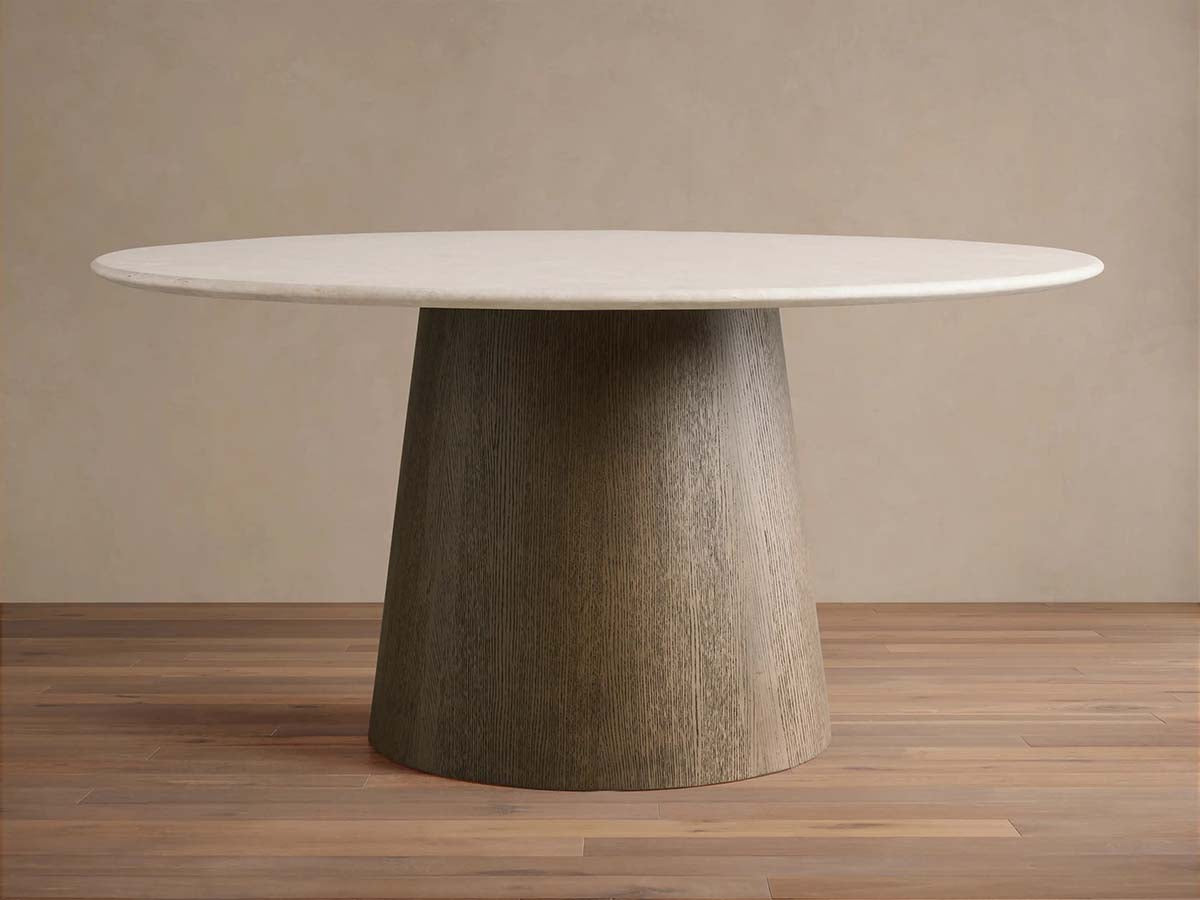 Saint Germain Round Marble Top Dining Table With Wood Toulouse Base