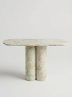 Light Green Natural Marble Double Column Oval Console Table, Luxury Entryway Accent Table for Home Decor
