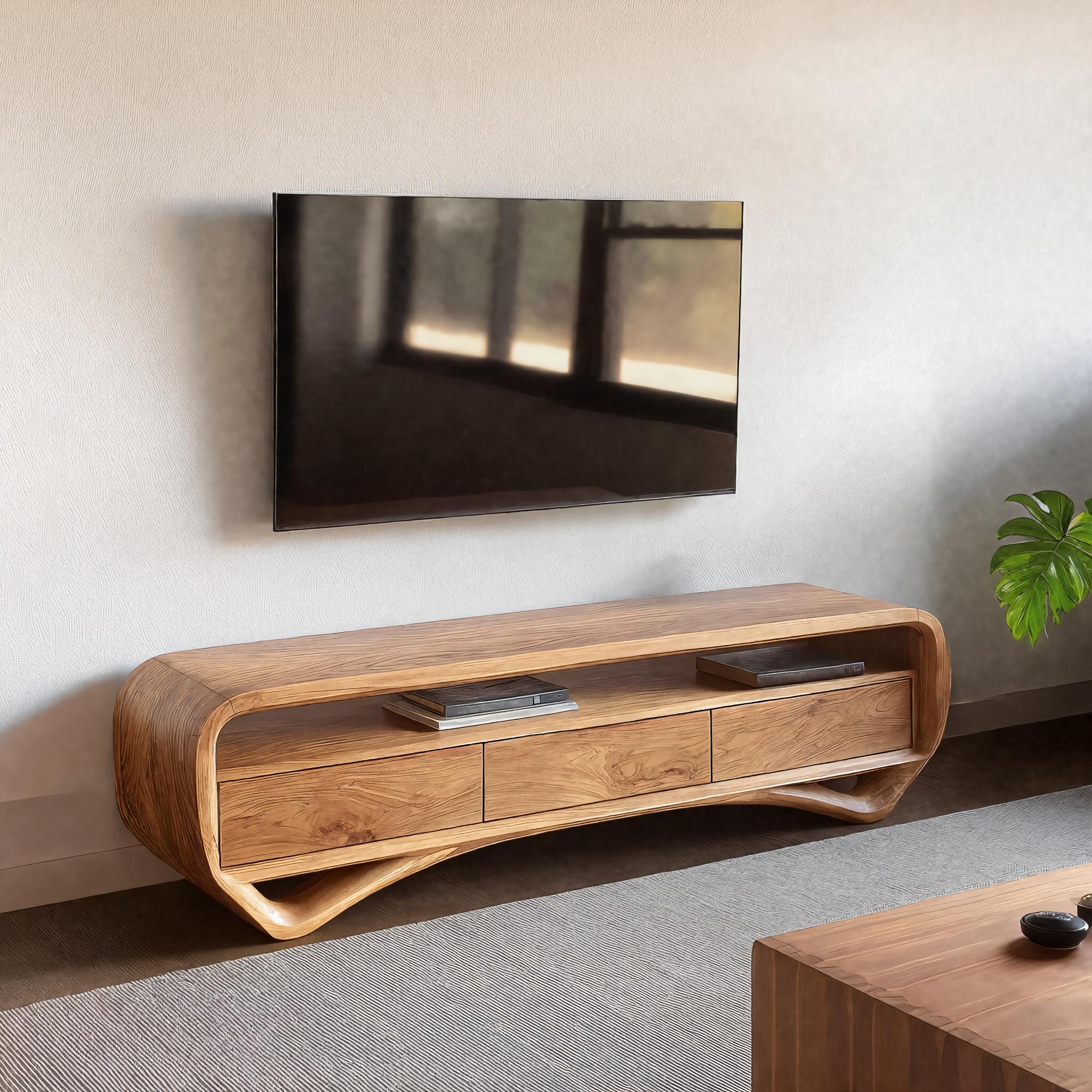 Modern Curved TV Shelf For Living Room Decor