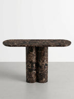 Luxury Emperador Marble Console Table with Oval Shape Top and Double Cylinder Legs