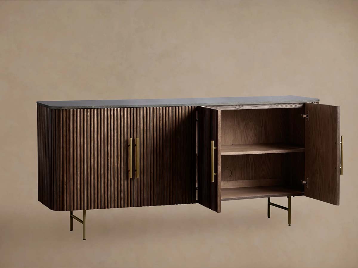 Finnley Wood Sideboard Marble Countertop Buffet Storage Cabinet Rural Entryways Cabinet