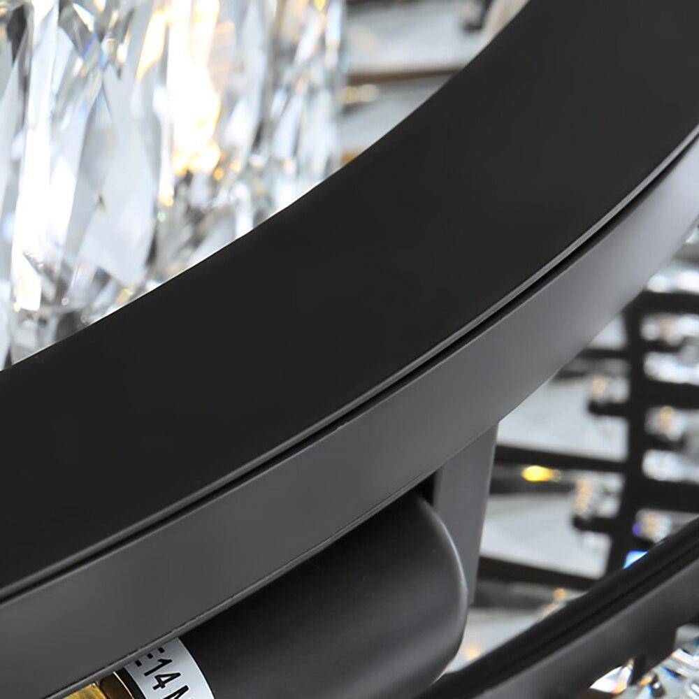 Detail of hand-set K9 crystal on the Hutton chandelier's sleek black frame, from Morsale.com.