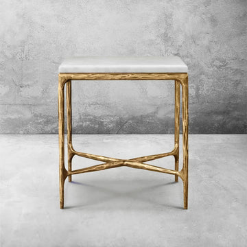 Hand-Forged Metal Marble Square Side Table 18" 22"