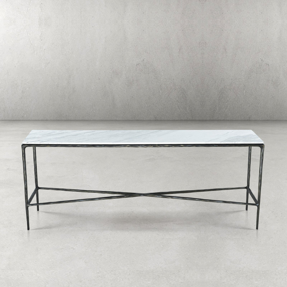 Hand-Forged Metal Rectangle Marble Console Table 60" 72"