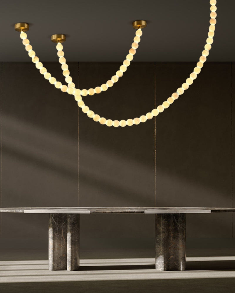 Modern LED Natural Alabaster Globes Beads Hanging Chandelier Indoor Lighting Fixture