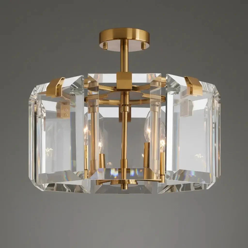 Brookhill flush mount illuminated on a ceiling