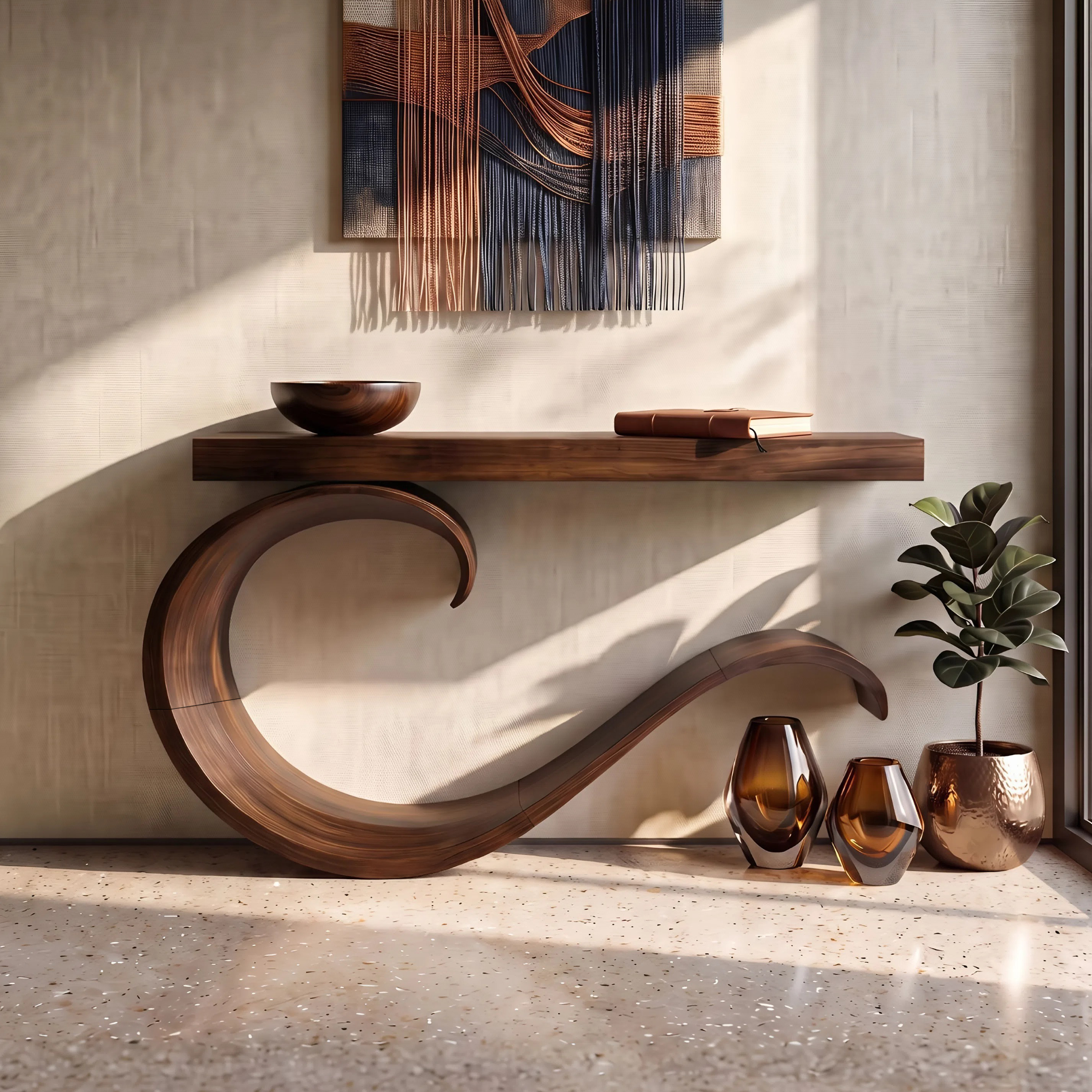 Handcrafted Sculptural Live Edge Console Table For Luxury Living Room