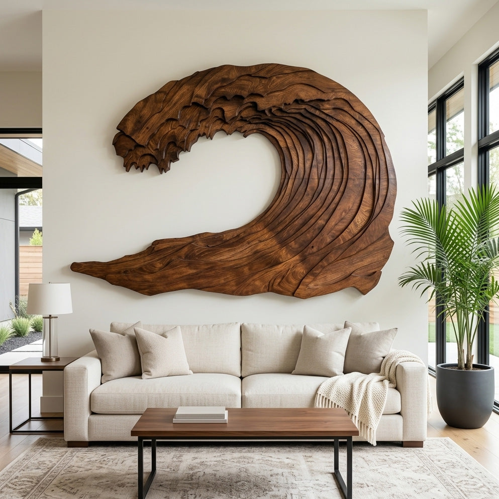 Organic Carved Wave Wall Art Above Sofa For Living Room