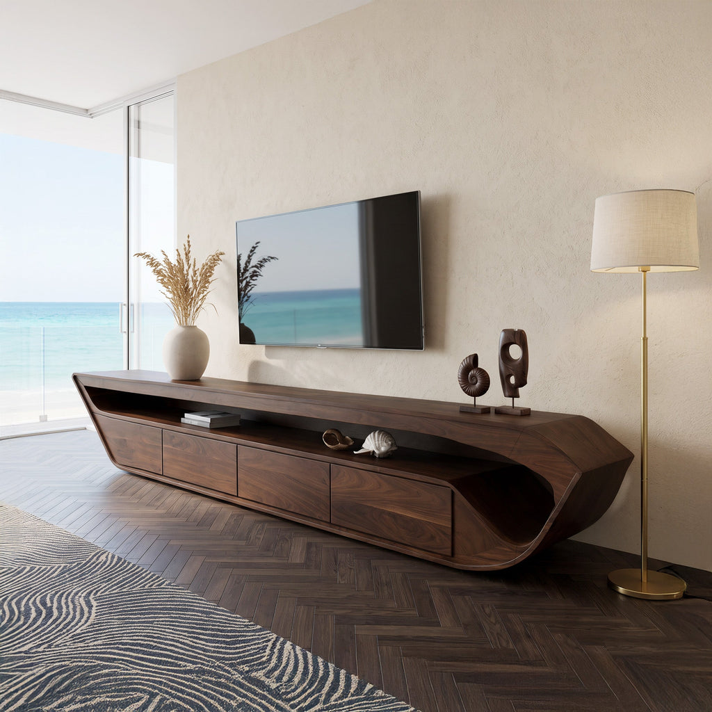 Modern Sculptural TV Console With Drawer For Living Room