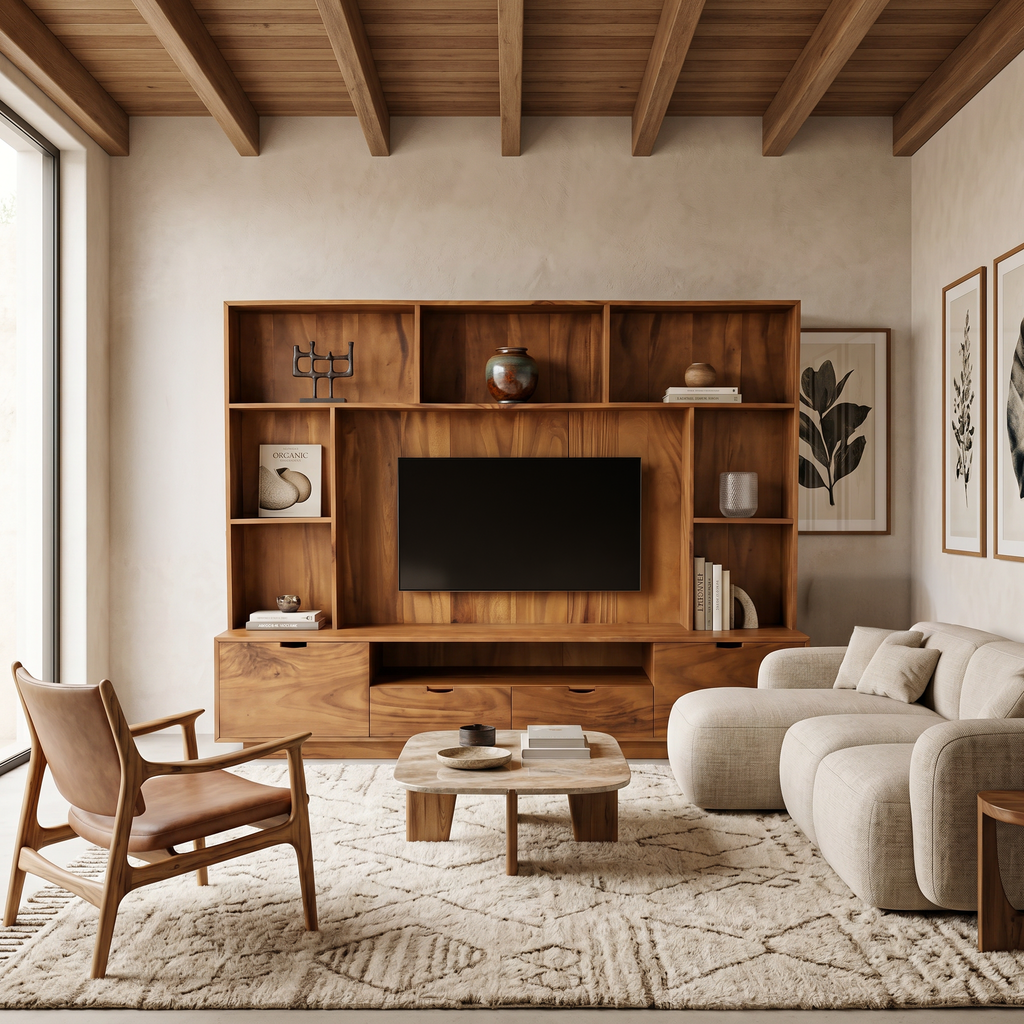 Modern TV Wall Unit With LED Shelves For Living Room
