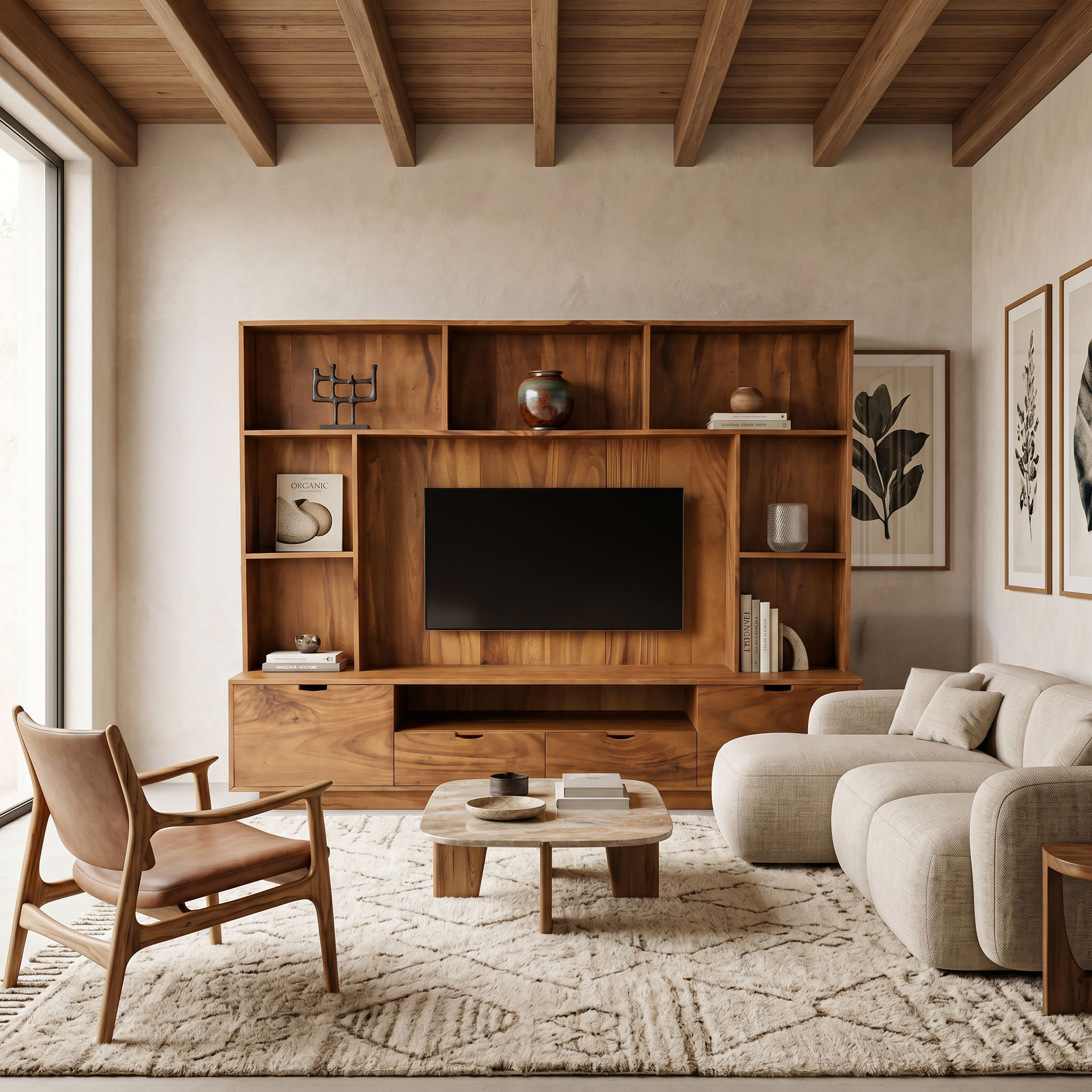 Modern TV Wall Unit With LED Shelves For Living Room