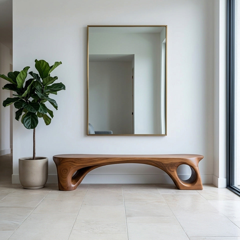 Modern Sculptural Bench With Curved Design For Living Room