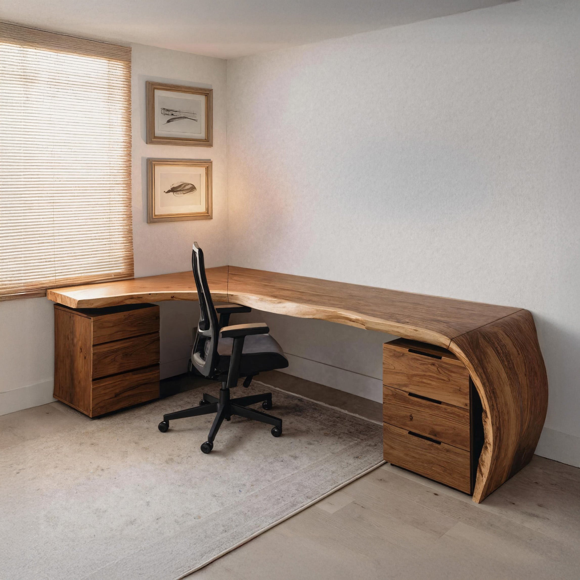 Minimalist Live Edge L Shaped Desk With Drawers For Workspace