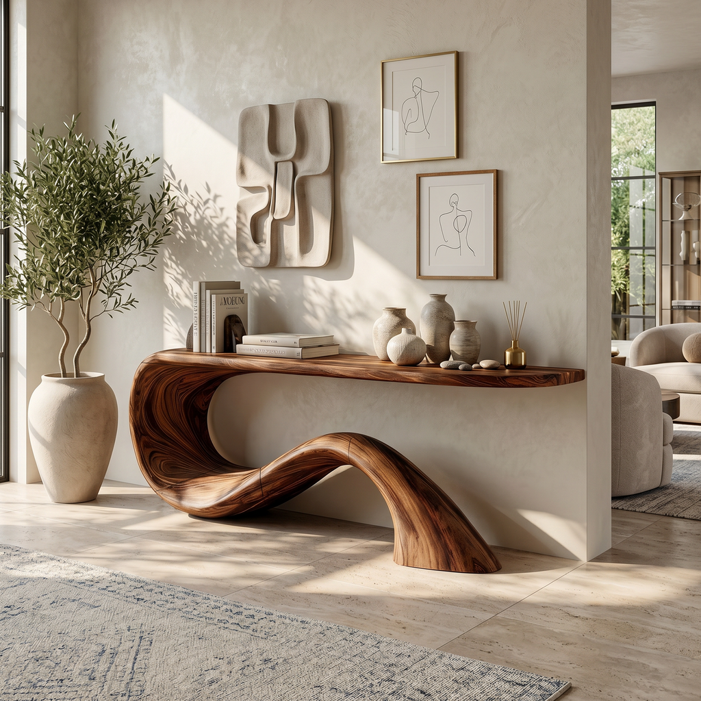 Modern Live Edge Entryway Table Organic Solid Wood For Home Decor