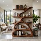 Modern Sculptural Bookshelf With S Shaped Design For Living Room