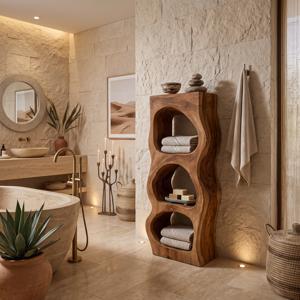 Organic Sculptural Bathroom Shelf For Towels Or Spa Essentials