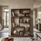 Modern Sculptural Bookshelf With Geometric Design For Living Room
