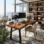 Modern Live Edge Wooden Desk With Metal Legs For Home Office Or Studio