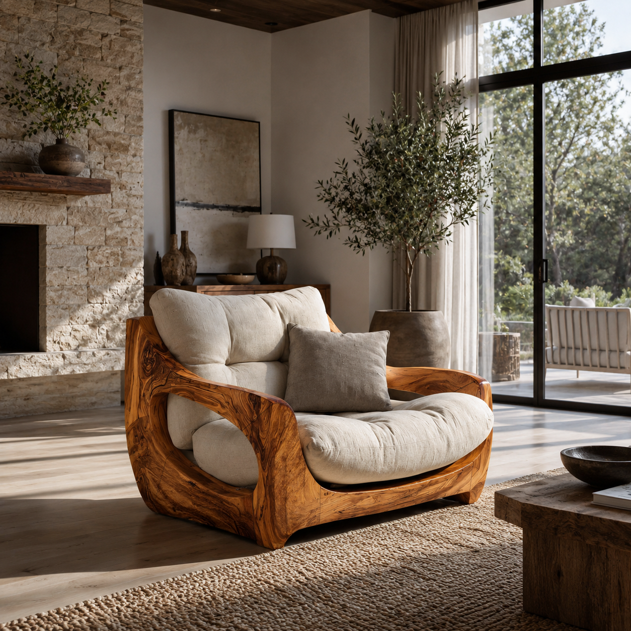 Modern Organic Lounge Seating With Carved Form For Living Room