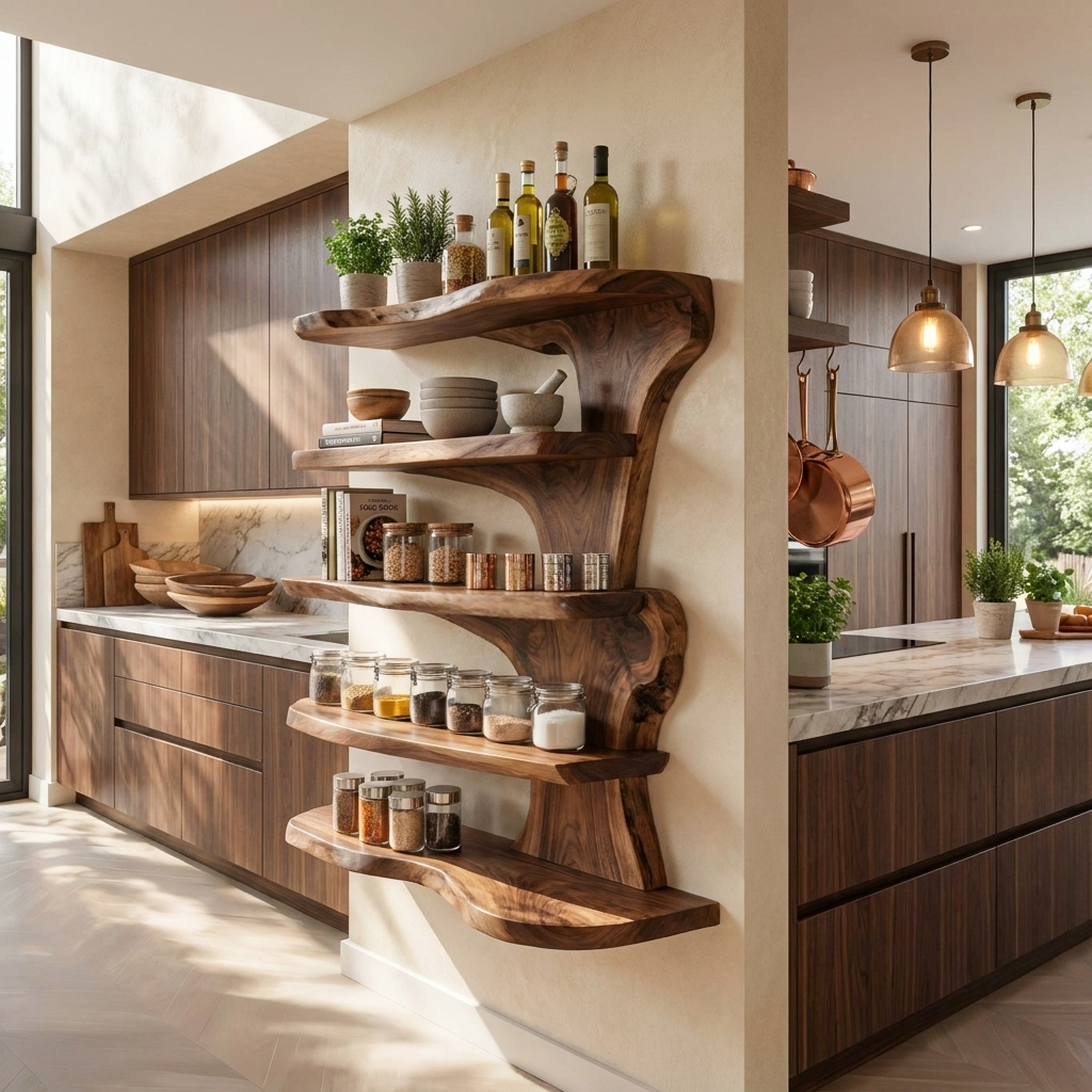 Rustic Live Edge Floating Shelf For Kitchen