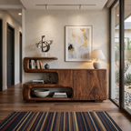 Organic Sideboard With Shelves And Cabinet For Living Room