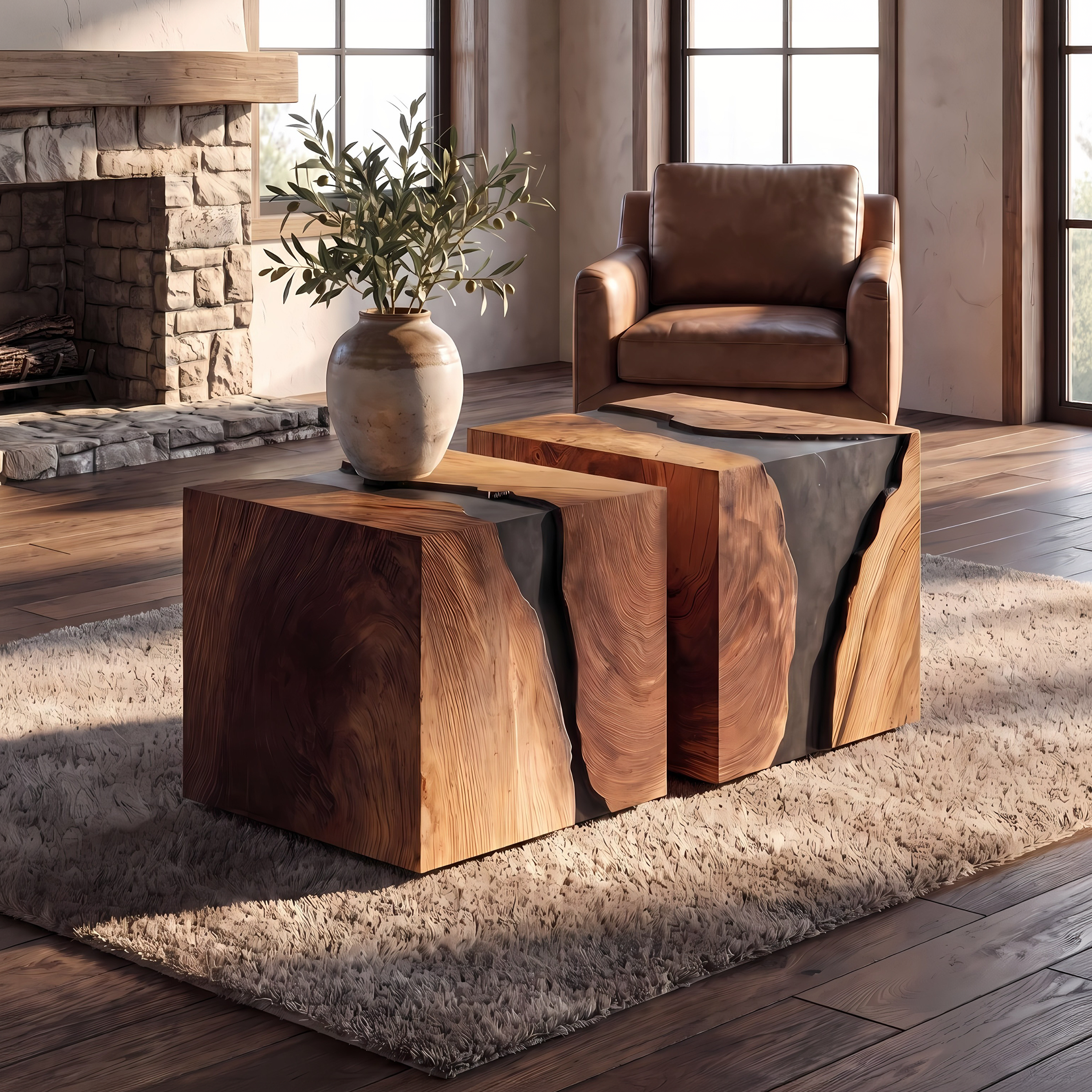 Modern Solid Wood Cube Coffee Table For Furniture Decor