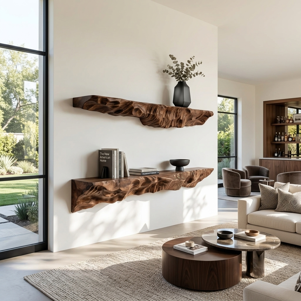 Artistic Sculptural Floating Shelf For Living Room