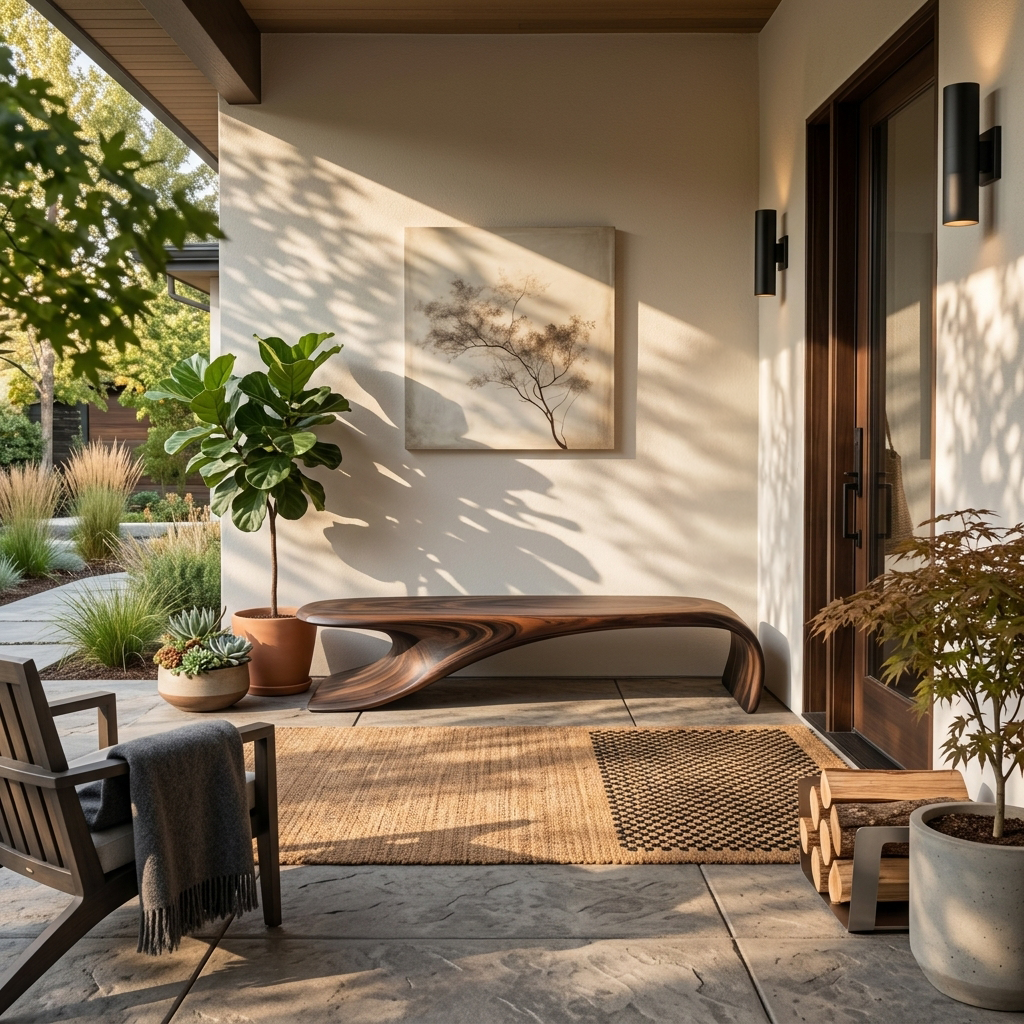 Modern Sculptural Bench With Flowing Curves For Living Room