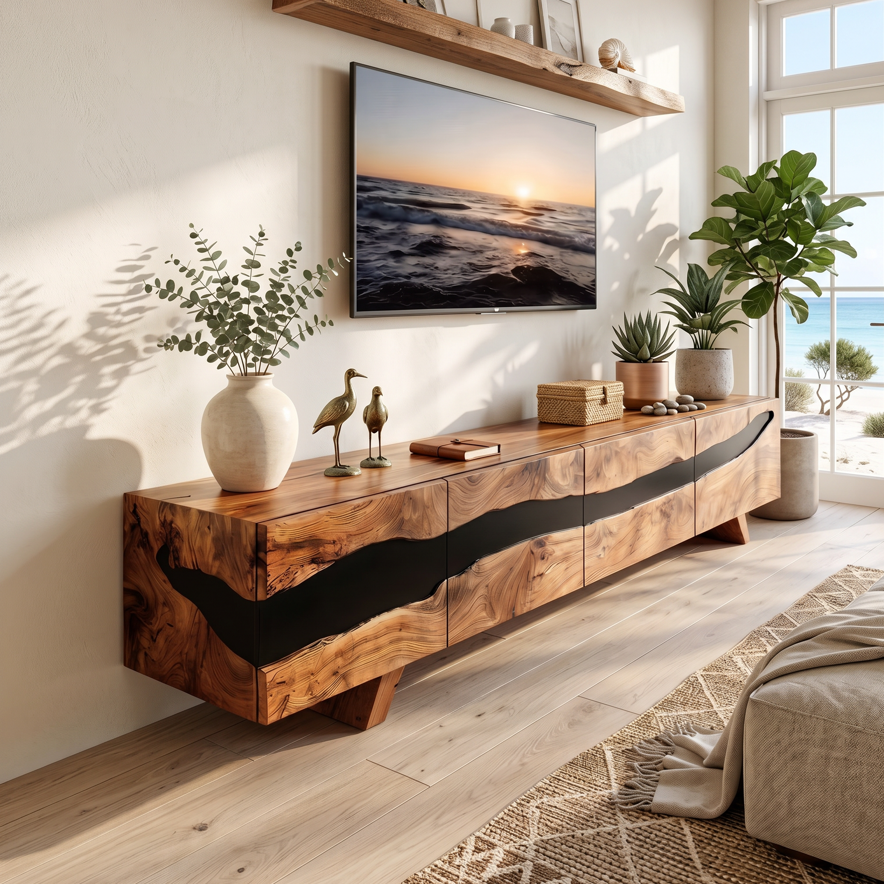 Mid Century Solid Wood Entertainment Stand For Decor