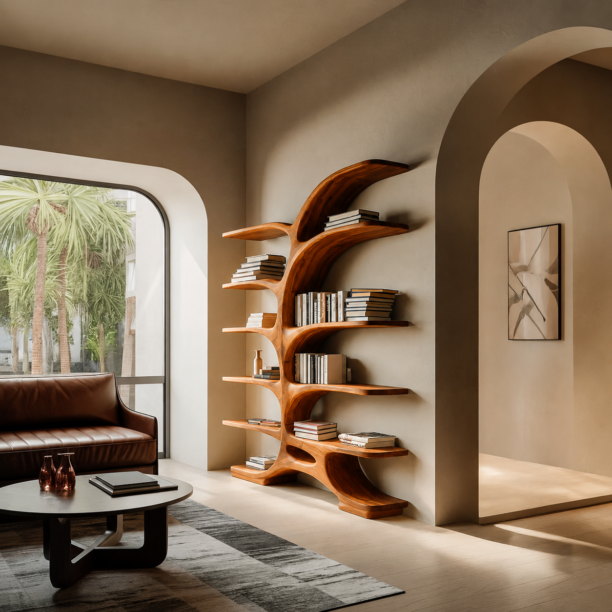 Contemporary Sculptural Curved Bookshelf For Living Room Interior