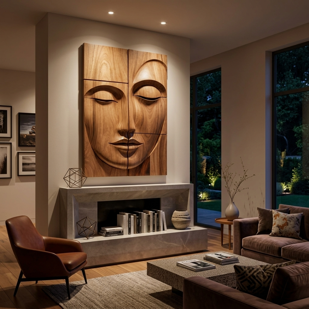 Modern Buddha Face Wall Art Living Room Entryway