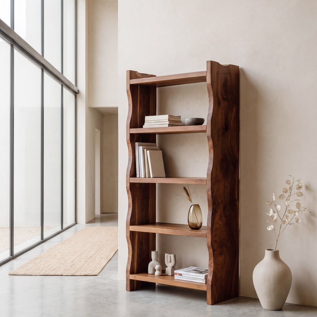 Modern Vertical Bookshelf With Natural Grain Design For Living