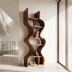 Organic Solid Wood Wall Bookcase For Modern Entryway