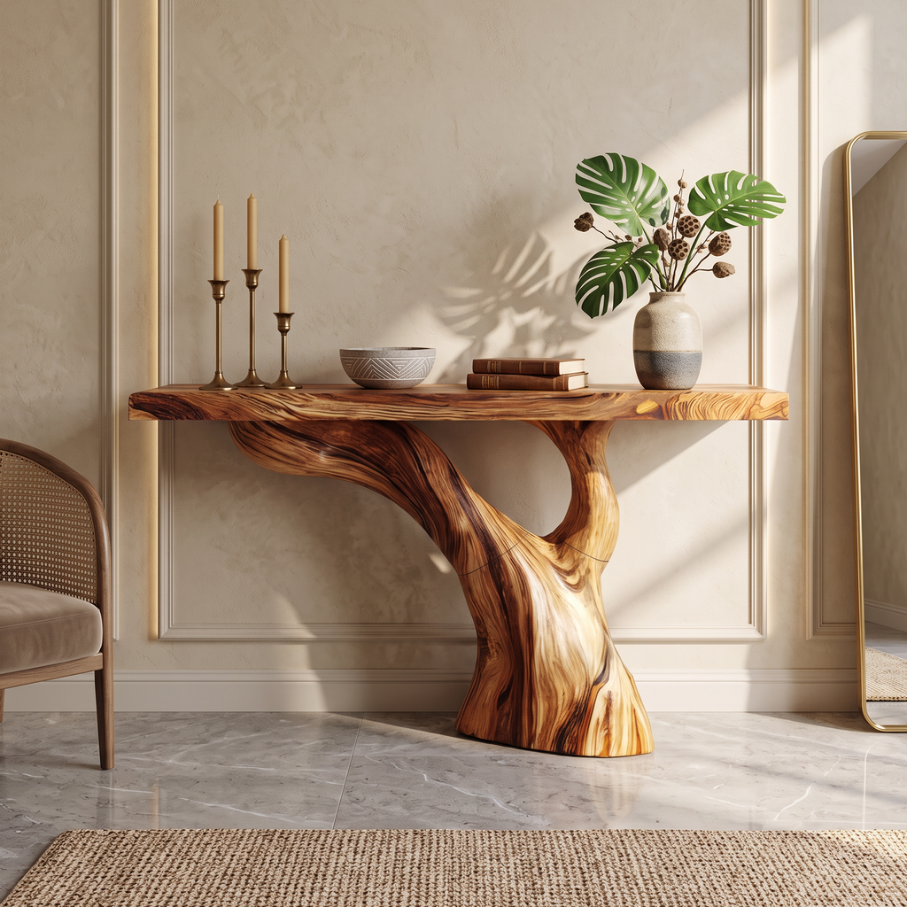 Handcrafted Live Edge Entryway Table Sculptural Solid Wood Furniture Decor