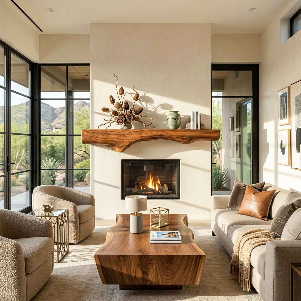 Sculptural Live Edge Fireplace Mantel For Holiday Decoration